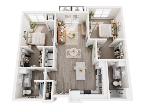 Floor plan for 2 beds, 2 baths, 1113 sqft